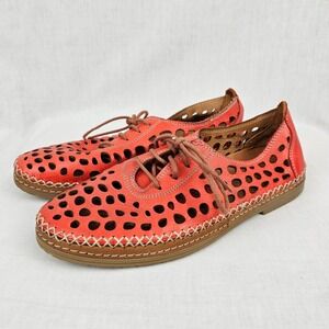 Spring Step Bernetta Loafer Red Leather Perforated Lace Up Shoes Women's US 8.5